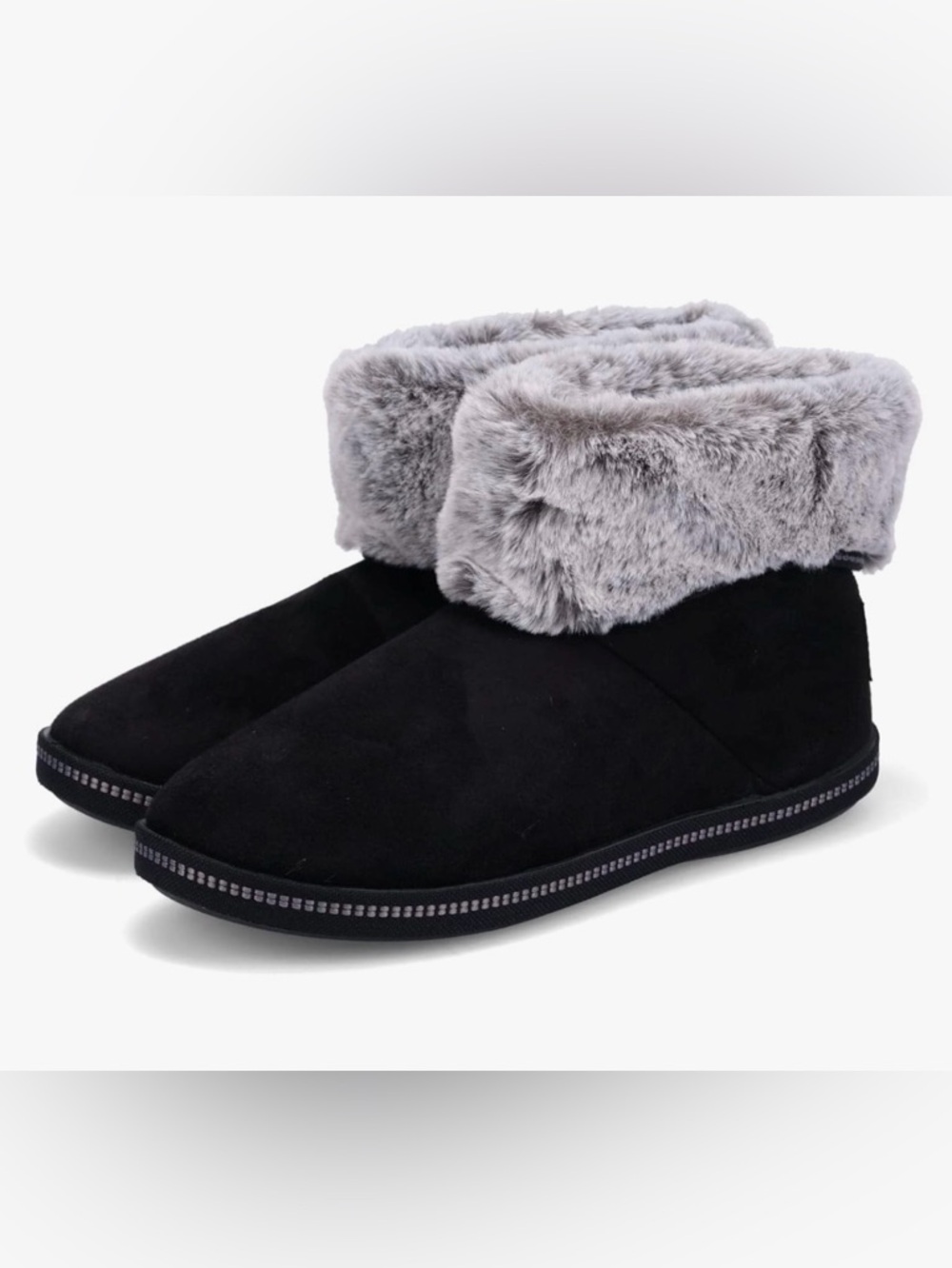 Skechers Black Boots with Gray Fur Trim